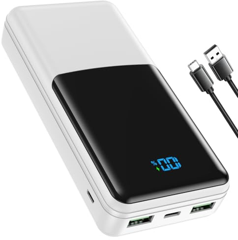 Coblob Power Bank, Powerbank USB C 27000mAh PD 20W QC4.0 Schnellladefunktion mit LED Display 2 Input & 3 Output, Akku External Battery Pack für Handy, Smartphone, Tablet, Headset und Mehr (Weiß)