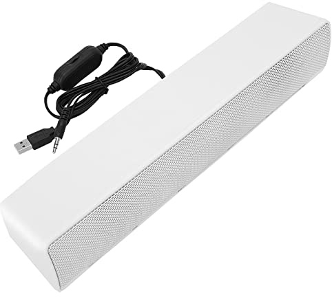 Tissting Soundbar Stereo USB con Ingresso 3.5mm, Altoparlanti ad Alta Potenza, Tecnologia Bass, Design Portatile Leggero, Compatibile con PC, Smartphone, Tablet e Dispositivi A (Bianco)