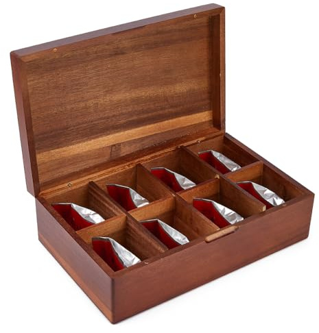 DICOSMETIC 8 Gitter Holz Teebeutel Organizer Box Große Teebeutel Aufbewahrungsboxen Holz Aufbewahrungstruhe Für Getränkebedarf Zucker Kaffee Einzelverpackungen als Einweihungsgeschenk 31x19.5x9.9cm