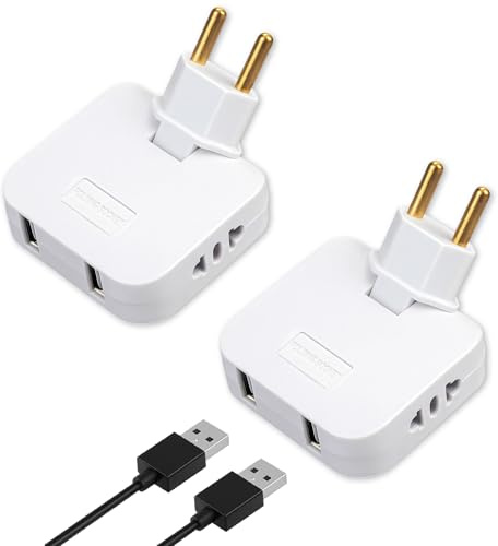2PCS Prise Plate Derriere Meuble, Plates Murales 4 en 1 avec 2 Prises 220V et 2 Ports USB, Tête Pivotante 180°, Ultra Fin et Compact pour Espaces Réduits derrière TV, Lit et Meubles