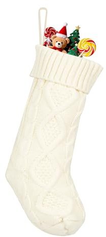Summerdate 46 cm Große Gestrickte Weihnachtsstrümpfe – Geschenkbeutel für Kamin, Familiendekoration & Christbaumschmuck (Weiß, Rautenmuster)