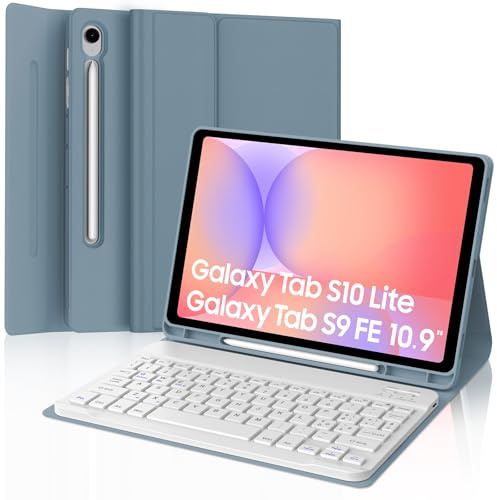 Cover Tastiera per Samsung Galaxy Tab S10 Lite/S10 FE/S9 FE 10.9/S9 11 | Keyboard Magnetico Staccabile, Italiano QWERTY, Custodia Tastiera Senza Fili Bluetooth con Portapenna, Blu grigio
