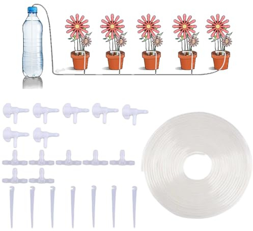 DAWCBVJQ Goutteurs pour irrigation goutte à goutte, 7 pièces goutteuses automatiques, système d'arrosage avec tuyau de 7 mètres pour jardin parterre de fleurs serre intérieure surélevée arbre