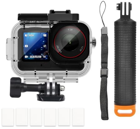 YHTSPORT Osmo Action Tauch-Zubehör Set, Wasserdichtes Gehäuse für DJI Osmo Action 6 +Schwimmfähiger Griff + Schnellmontage Klammer + 6 Anti-Fog-Einsätze
