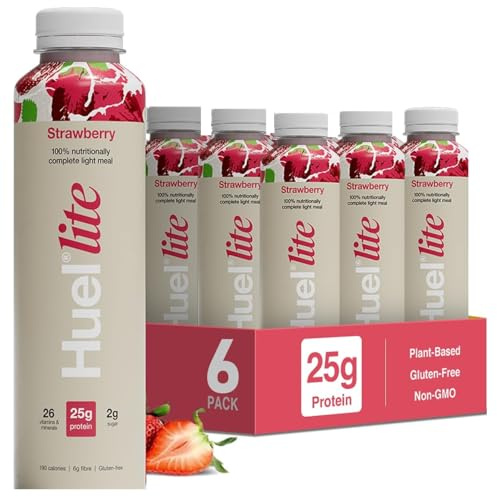 Huel Lite Ready to Drink 500ml Bottle (Pack of 6), Strawberry Flavour 25g Protein Shake, 190 Calories Meal Replacement Shake, Low Sugar, High Fibre, Vegan Protein Drinks with 26 Vitamins & Minerals