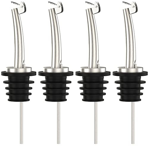 Flaschenausgießer aus Edelstahl mit Klappverschluss, Korkverschluss, Spender, Olivenöl, Likörflasche, Geschwindigkeitsausgießer, Fließen, Wein, Bier, Barkeeper, Werkzeug (4 pro Packung)