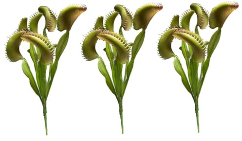 CAKEEYUM Venus Flytrap 3PCS 15, 8 Pollici Artificiale Venus Fly Trap Piante realistiche 8 Teste Trappola per Mosche Costume Piante finte riutilizzabili per Ufficio casa Tavolo Vaso Giardino Interno