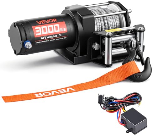 VEVOR Verricello Elettrico con Cavo da 1360 kg, Verricello Elettrico da 12 V CC per ATV/UTV Fuoristrada con Fune in Acciaio Ø 5 mm x 12 m, Telecomando Cablato, Impermeabile IP55 per Recupero Stradale