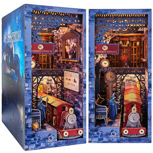 Lycidae Book Nook kit, Magic Train Station Booknook Decor, | 3D Wooden Puzzle with Motion Sensor Light, Beginner Friendly Craft Kit for Home Ornament & Holiday Gift 14+
