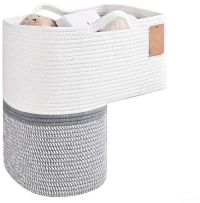 Evenoonest Woven Linen Stair Basket with Handles, Storage for Toys Books Phones on Carpeted Steps，Portable and Compact Furniture Storage(C)
