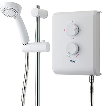 Triton T70Z 7.5Kw Electric Shower White Chrome + Riser Rail - RP T80Z