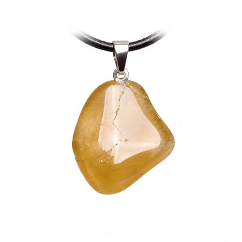 Budawi® Heliodor Anhänger | grünlich goldgelber Trommelstein | 925 Sterling Silber Öse | Lederband | Einzelstück