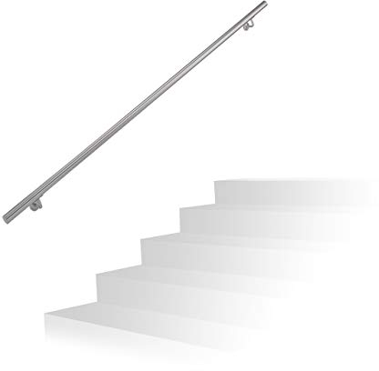 Relaxdays Corrimano in Acciaio 201, Lunghezza: 200 cm, Barra Rotonda per Scale Interne e Esterne, Ø 38 mm, Argento