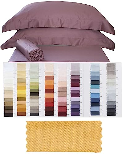 RICAMI FIORENTINI BALDI Completo Letto Monocromo Raso di Cotone 100% Satin 210TC sopra+sotto Angoli+federe. Prodotto Artigianale Toscano. Giallo Oro 322, Matrimoniale Maxi