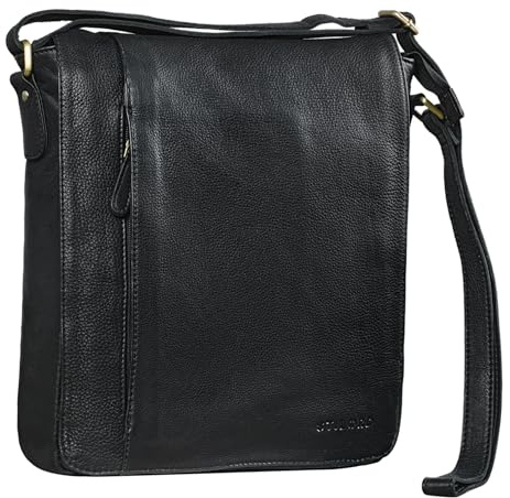 STILORD Paul Umhängetasche Herren Leder Hochformat Messenger Bag im Vintage Design Ledertasche für 13,3 Zoll MacBook iPad DIN A4 Herrentasche Echtleder Farbe:schwarz