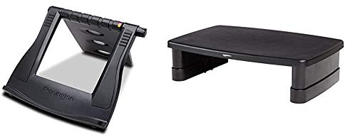 Kensington Easy Riser - Portable Ergonomic Laptop Cooling Stand (12-17) for Windows & Mac with Secure Fit and SmartFit System - Black (K52788WW) & Amazon Basics Adjustable Monitor Stand