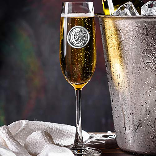 English Pewter Company Personalised Champagne Flute with Your Choice of Initial - Unique Gift for Men or Women, Birthdays, Anniversaries [MON503]