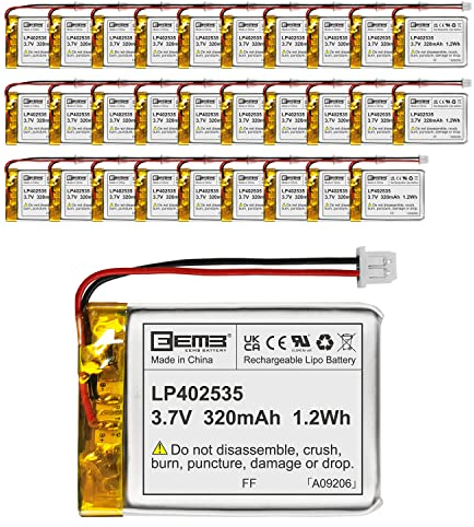 EEMB Lithium Polymer battery 3.7V 320mAh 402535 Lipo Rechargeable Battery Pack with wire Molex Connector for Headphones and Dashcam-confirm device & connector polarity before purchase(30)