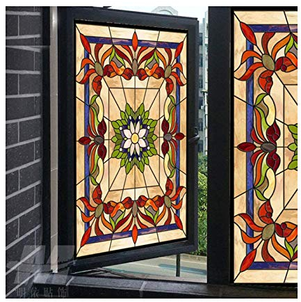 Buntglasfenster Film, Opaque Privacy Window Film Dekorative Selbstklebendes Anti-UV-Fenster-Aufkleber-Fleck-Glas Für Home Office,50x80cm