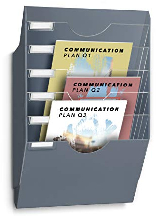 CEP Présentoir mural 6 compartiments Trieur pour documents Support rangement Dossiers vertical en plastique recyclé Format 24 x 32 cm coloris Gris orage