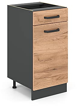 Vicco Meuble Cuisine R-Line, Chêne doré, 40cm | 1 Tiroir · Sans plan de travail · Pieds réglables en hauteur · ✓ Accès facile · Librement combinable