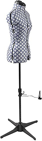 Sewing Online Adjustable Trouser Dressmakers Dummy, in a Geometric Blue on White Fabric with Hem Marker, Dress Form Sizes - Pin, Measure, Fit and Display your Clothes on this Tailors Dummy - FG264