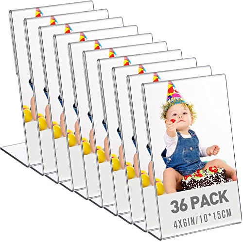 36 Pack Acrylic Picture Frames 4 x 6 Inches Clear Photo Frames Plastic Picture Collage Frames Flyer Display Vertical Slanted Back Stand up Sign Holder for Office Desktop Photo Picture Menu Document