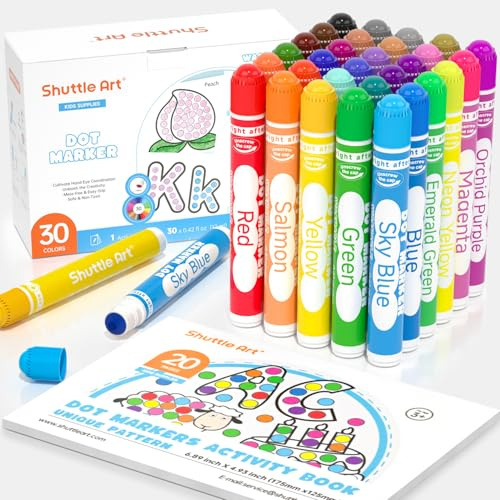Shuttle Art Bingo Dabbers, 30 penne da bingo con libro di attività, pennarelli lavabili per bambini piccoli, non tossici a base d'acqua, per l'apprendimento prescolare dei bambini