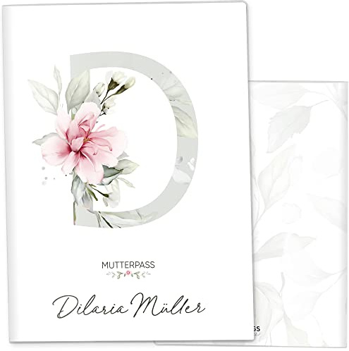 OLGS Mutterpasshülle individualisiert Buchstabe | Schutzhülle, Schwangerschaft Geschenkidee personalisierbar mit Namen (Hülle für den deutschen Mutterpass personalisiert, 23 Motiv)