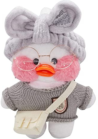 Tittaty Christmas Duck Kostüm Ente Plüschtier Weihnachten Kuscheltier Cartoon Toy Doll Niedlicher Kopfbedeckung Tasche Brille Tolle Weihnachsgeschenke Freunde Geburtstagsgeschenk (Grau)