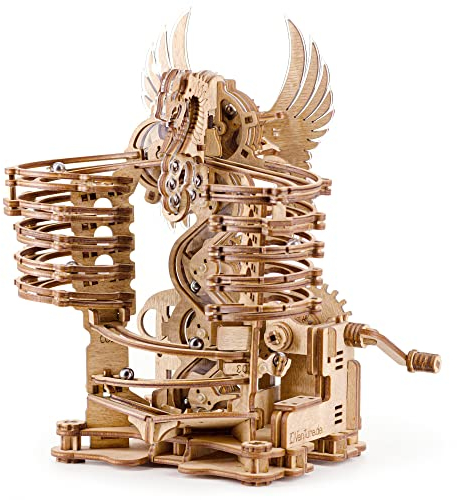 iDventure DIY Holz Murmelbahn Dragon – 3D Holzpuzzle Bausatz für Erwachsene & Jugendliche – 3D Puzzle mechanische Kugelbahn zum Selberbauen – Modellbausatz mit 260 Bauteilen & 15 Murmeln
