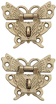 Butterfly Cabinet Lock 2 Sets, Vintage Latch Hasp with Screws, Rustproof Antique Bronze Finish Small Lock for Wooden Jewelry Boxes Cabinet Hardware Furniture Fittings
