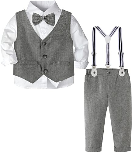 mintgreen Niño Traje Formal Boda Ropa Caballero Chaleco Conjunto Bautizo Tirantes Pajarita Fija, Gris Oscuro, 4-5 Año, 120