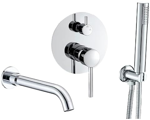 VALAZ Mitigeur Baignoire | Mitigeur Eau Chaude et Froide, Économie d'Eau | Installation Facile et Rapide | Robinet de Douche en Acier Inoxydable, Rond, Chromé, Série Jucar