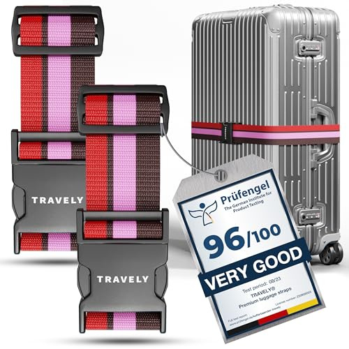 Travely® Correa para Equipaje, Especialmente Llamativo y Seguro, Incluye 2 Etiquetas para Nombre, Cinta Ideal sobre Cruz, Juego de 2 Unidades, Multicolor