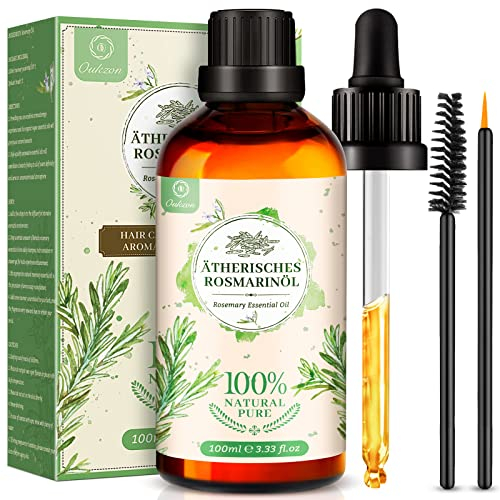 Rosmarinöl Haare 100ml, 100% Reines Natürliches Rosmarin Öl - Rosemary Oil für Haarwachstum, Haaröl gegen Haarausfall | Duftöl für Aroma Diffuser, Aromatherapie, Duftlampe | Ätherisches Öle