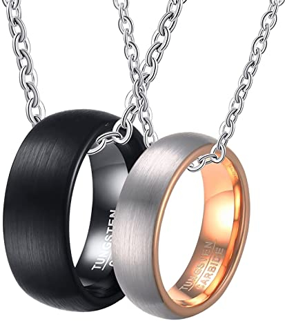 Kette Damen Vintage, Halskette für Paare mit Gravur Schwarzes Wolfram Gebürsteter Ring 8 6 mm Breit Damen 57 (18.1) Herren 67 (21.3)