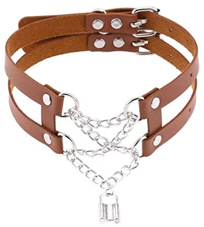 WEITING Halsketten für Frauen Mädchen Schloss Kette Leder Chocker Schnalle Halsband Festival Gothic Accessoires - Braun