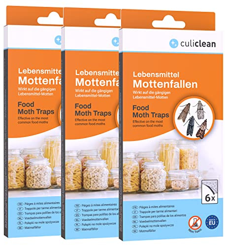culiclean Lebensmittelmotten Falle – geruchlos, 18 Fallen | Mottenfalle Lebensmittel, Pheromon Klebefallen für Küche, Speisekammer, Vorratsschrank, ohne Insektizide