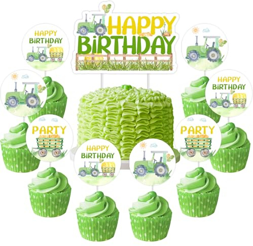 Sursurprise Tractor Birthday Decorations for Boy, Tractor Birthday Cake Topper Cupcake Toppers for Farm Tractor Birthday Party Supplies