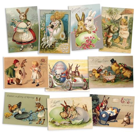 Set di 10 cartoline vittoriane – Confezione di biglietti di Pasqua strani divertenti carini unici