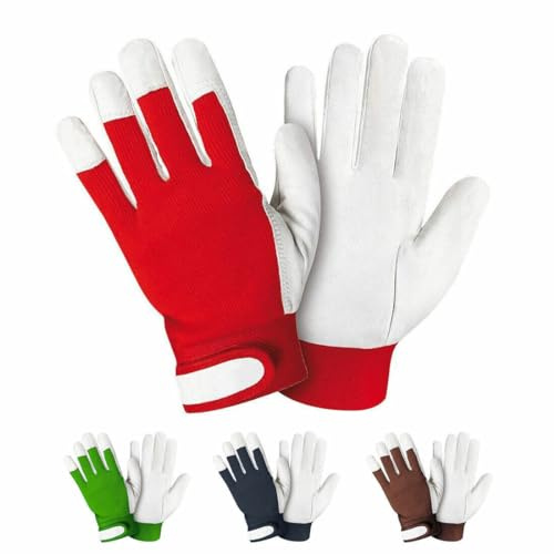 SADISRLS 12 Paia - Guanti da lavoro elasticizzati Golf, Pelle Fiore, Taglie 8/9/10/11, Ideali per Edilizia, Carpenteria, Giardinaggio, Resistenti e Professionali - Unghie rinforzate (11 (XXL))
