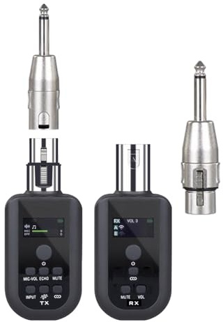 HUIOP Microfono Trasmettitore e ricevitore wireless Xlr Sistema microfonico wireless UHF per mixer audio Chitarra elettrica Basso con riduzione del rumore Microfono/Volume/Riverbero/Funzione Mute