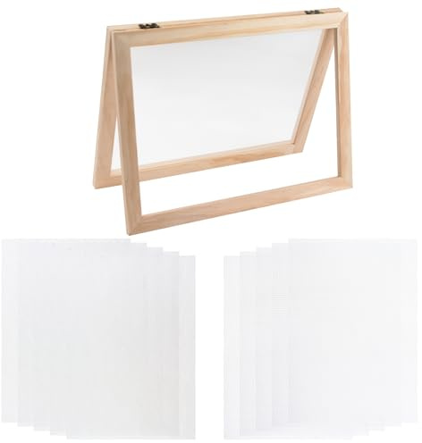 WANDIC A4 Paper Making Kit, Handmade Wooden Paper Making Mould with Replace Mesh Cloth Frame Paper Making Screen Kit for DIY Paper Art Craft