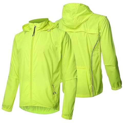 MODRYER Herren Fahrradjacke Wasserdicht Winddicht Softshelljacke Winter Thermal Atmungsaktiv Fahrradbekleidung Outdoor Fahrrad Windjacke Radjacke Abnehmbaren Ärmeln,Green-5XL