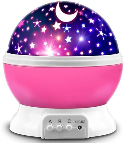 Generico ILYPOP SHOP Lampada Proiettore Stelle e Lune Bambini - 8 Colori, Rotazione 360°, LED Notte, Luce Soffitto, Regalo Compleanno bambini - Proiettore Stelle Soffitto, Luce Notturna Magica (Rosa)