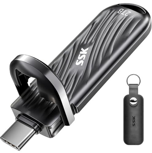 SSK Disque SSD externe USB C de 2 To - Jusqu'à 2 000 Mo/s - Disque SSD externe USB 3.2 Gen 2 x 2 - Clé SSD portable ultra faible consommation - Prend en charge iPhone 15/16 Pro ProRes Mac/WTG/Android,