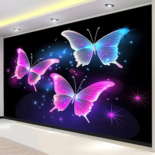 Vlies Fototapete Leuchtender Schmetterling Wohnzimmer Schlafzimmer Motivtapeten Wandtapete Tapete Vliestapete UV-Beständig Hohe Auflösung 300x210 cm