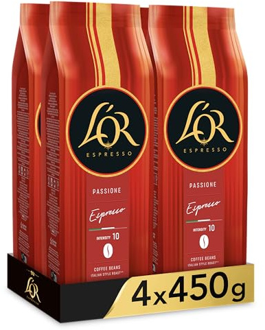 L'OR Passione Rossa Maranello Café en Grano Natural | 4x450g | Intensidad 10, Pack 4 unidades, 100% Natural