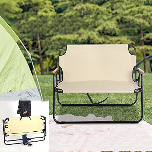CuNtoHHH Tragbarer Klappsitzbankhocker für den Außenbereich, Leichter Campinghocker, Klappsitzbank für Zwei Personen, Reisesitzbank für den Sommer zum Wandern und Angeln, Beige 108 x 61 x 72 cm (43 x